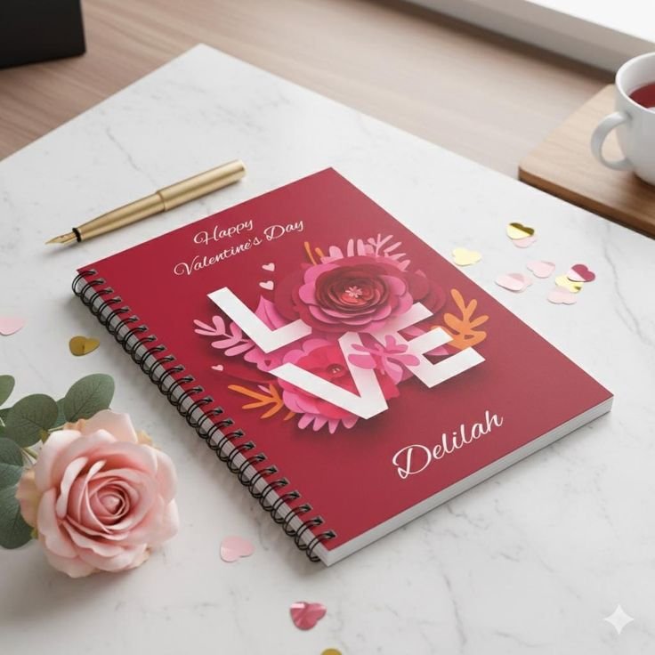 Valentines Day Gift, Personalized Notebook, Custom Name Spiral Journal, Wife or Girlfriend, Romantic Gift